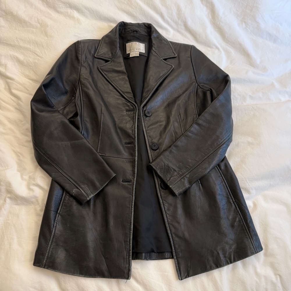 Vintage Nine West Black Leather Blazer Jacket